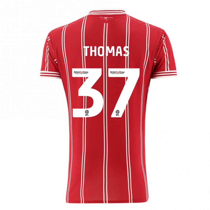 Men Football Olly Thomas #37 Red Home Jersey 2023/24 T-Shirt