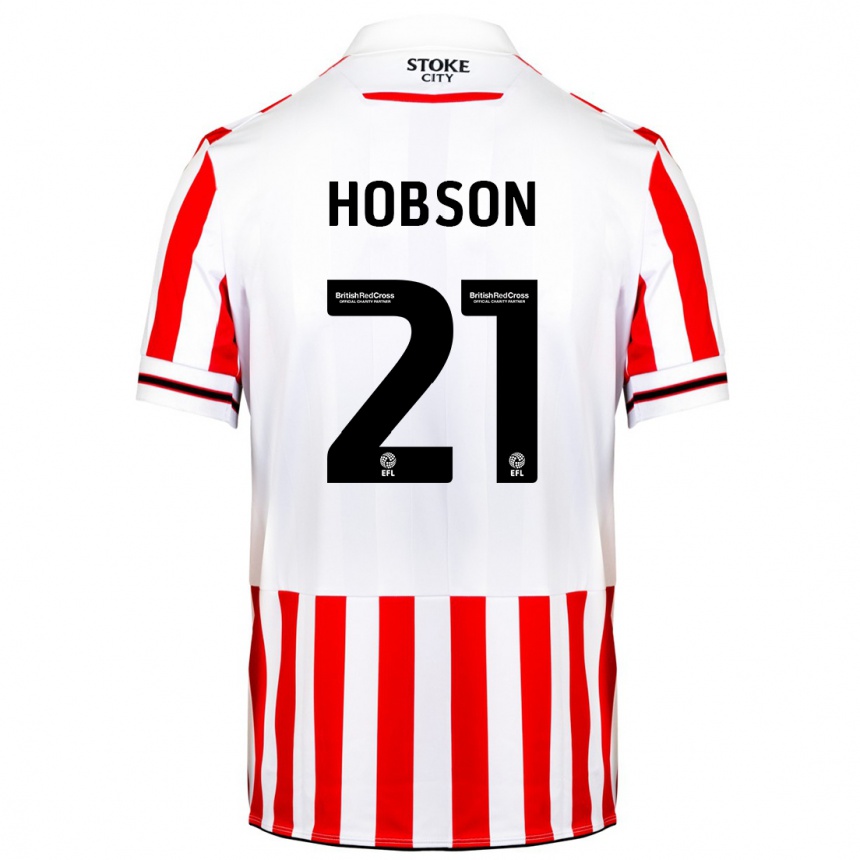 Men Football Elizabeth Hobson #21 Red White Home Jersey 2023/24 T-Shirt