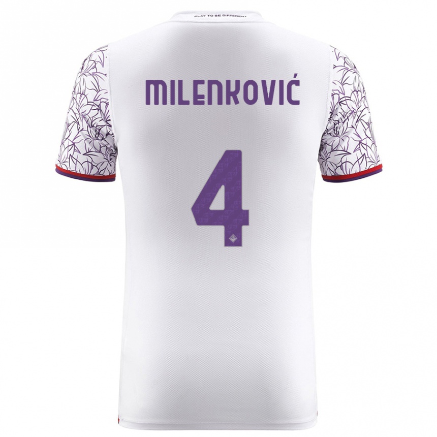 Men Football Nikola Milenković #4 White Away Jersey 2023/24 T-Shirt