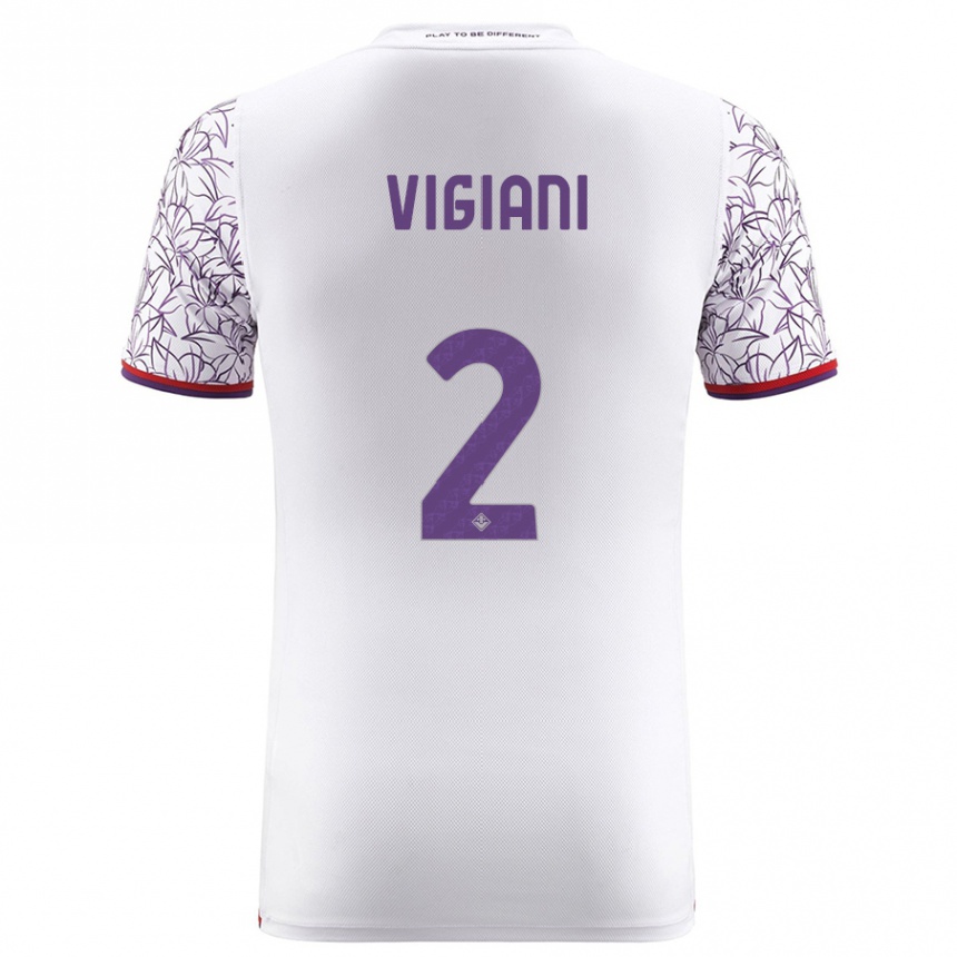 Men Football Lorenzo Vigiani #2 White Away Jersey 2023/24 T-Shirt