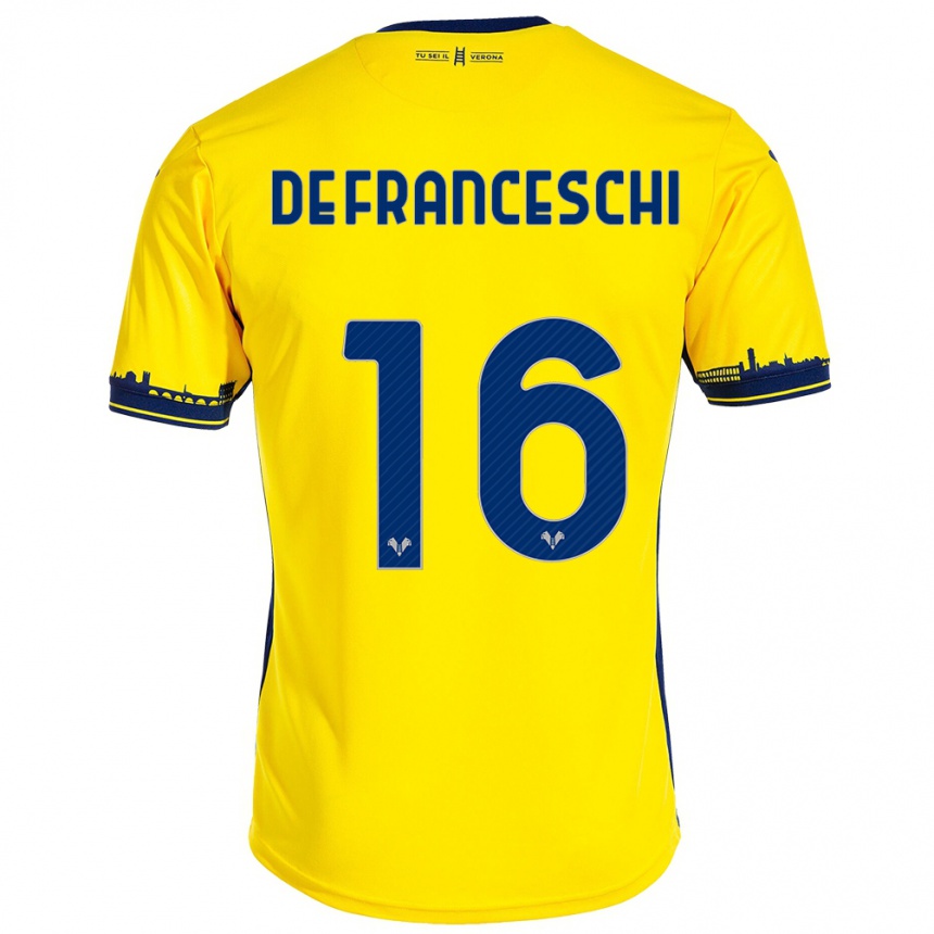 Men Football Edoardo De Franceschi #16 Yellow Away Jersey 2023/24 T-Shirt