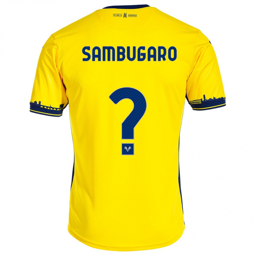 Men Football Mattia Sambugaro #0 Yellow Away Jersey 2023/24 T-Shirt