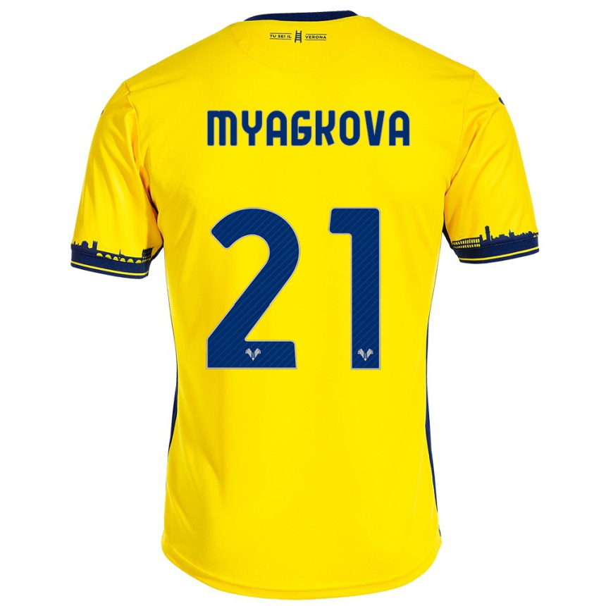 Men Football Alina Myagkova #21 Yellow Away Jersey 2023/24 T-Shirt