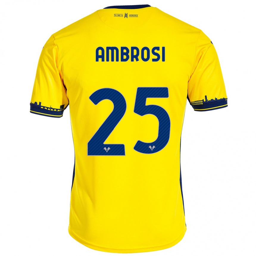 Men Football Caterina Ambrosi #25 Yellow Away Jersey 2023/24 T-Shirt