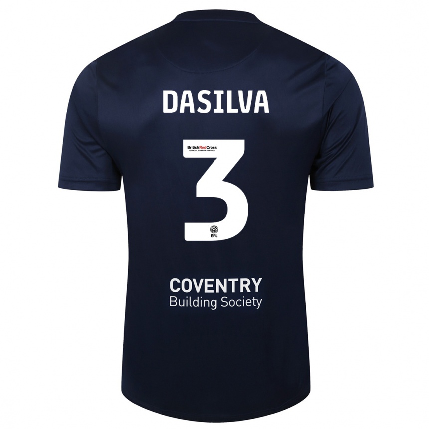 Men Football Jay Dasilva #3 Red Navy Away Jersey 2023/24 T-Shirt