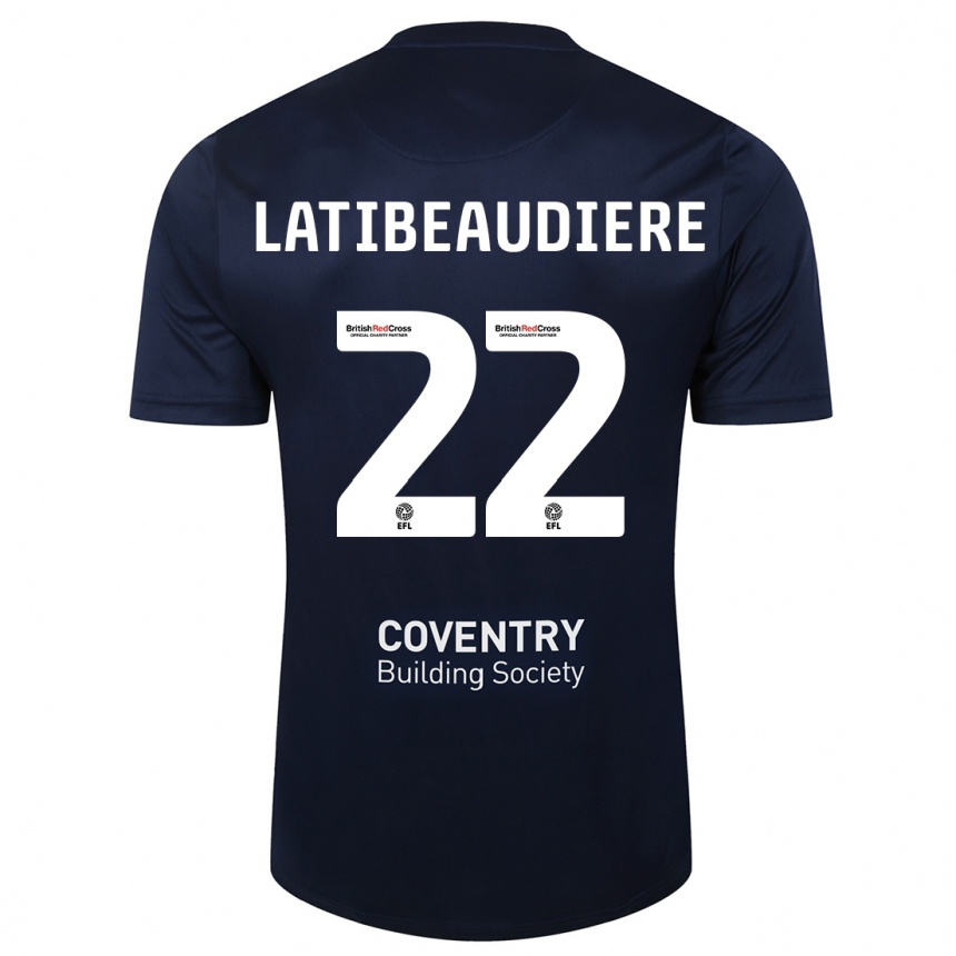 Men Football Joel Latibeaudiere #22 Red Navy Away Jersey 2023/24 T-Shirt