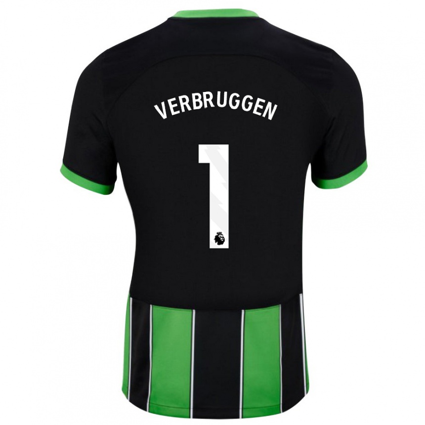 Men Football Bart Verbruggen #1 Black Green Away Jersey 2023/24 T-Shirt