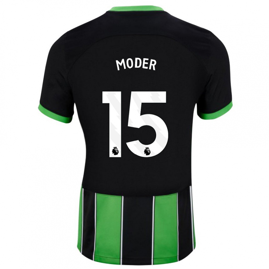 Men Football Jakub Moder #15 Black Green Away Jersey 2023/24 T-Shirt