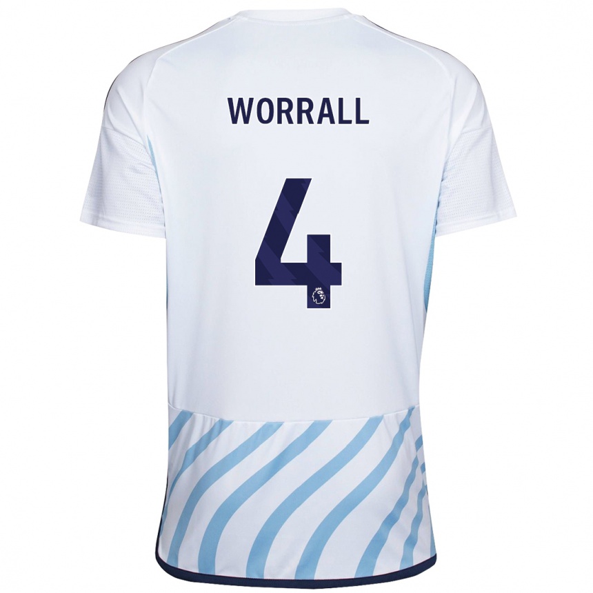 Men Football Joe Worrall #4 White Blue Away Jersey 2023/24 T-Shirt