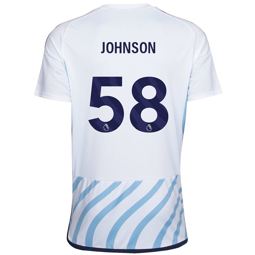 Men Football Pharrell Johnson #58 White Blue Away Jersey 2023/24 T-Shirt