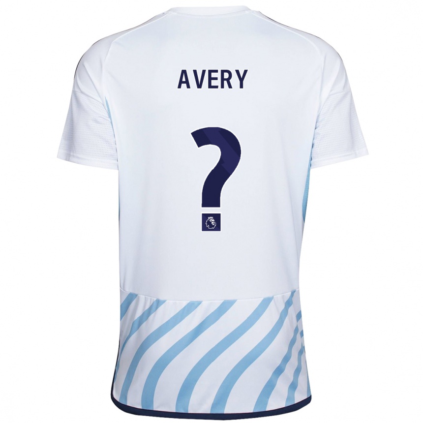 Men Football Theo Avery #0 White Blue Away Jersey 2023/24 T-Shirt