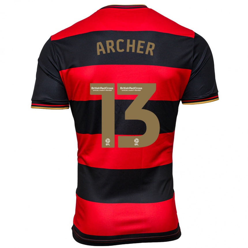 Men Football Jordan Archer #13 Black Red Away Jersey 2023/24 T-Shirt