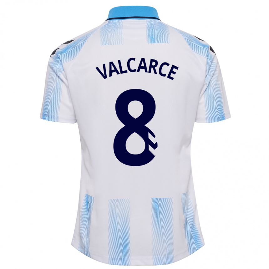 Women Football Alejandro Valcarce #8 White Blue Home Jersey 2023/24 T-Shirt