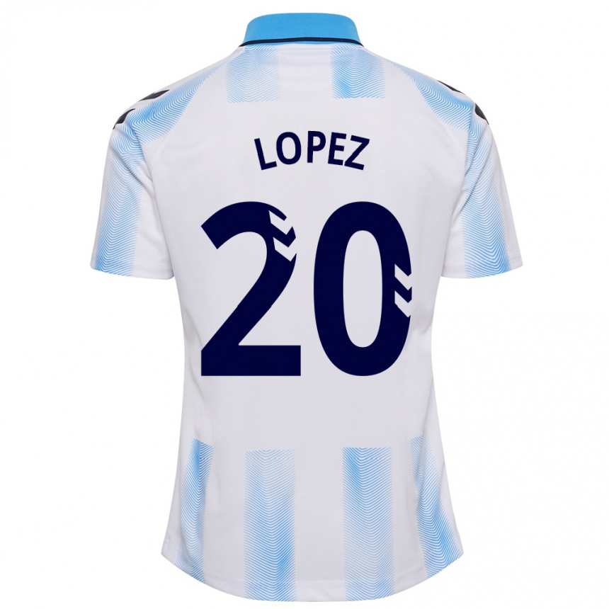 Women Football Adri López #20 White Blue Home Jersey 2023/24 T-Shirt