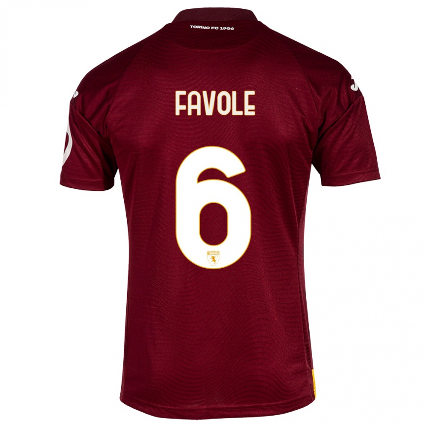 Women Football Stefania Favole #6 Dark Red Home Jersey 2023/24 T-Shirt