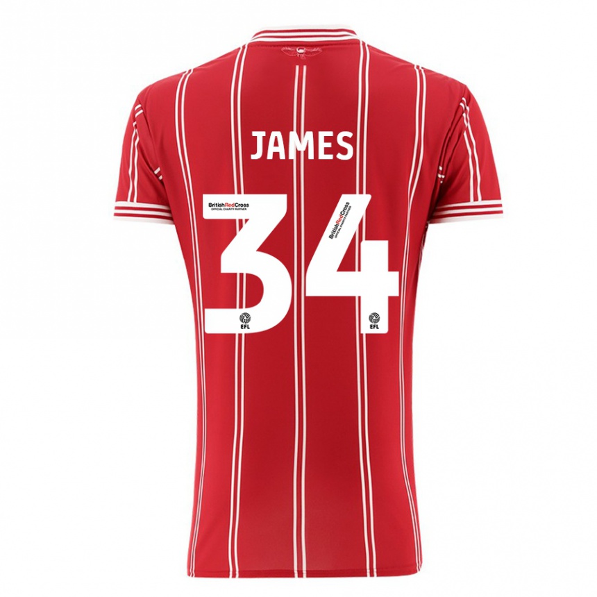 Women Football Joseph James #34 Red Home Jersey 2023/24 T-Shirt