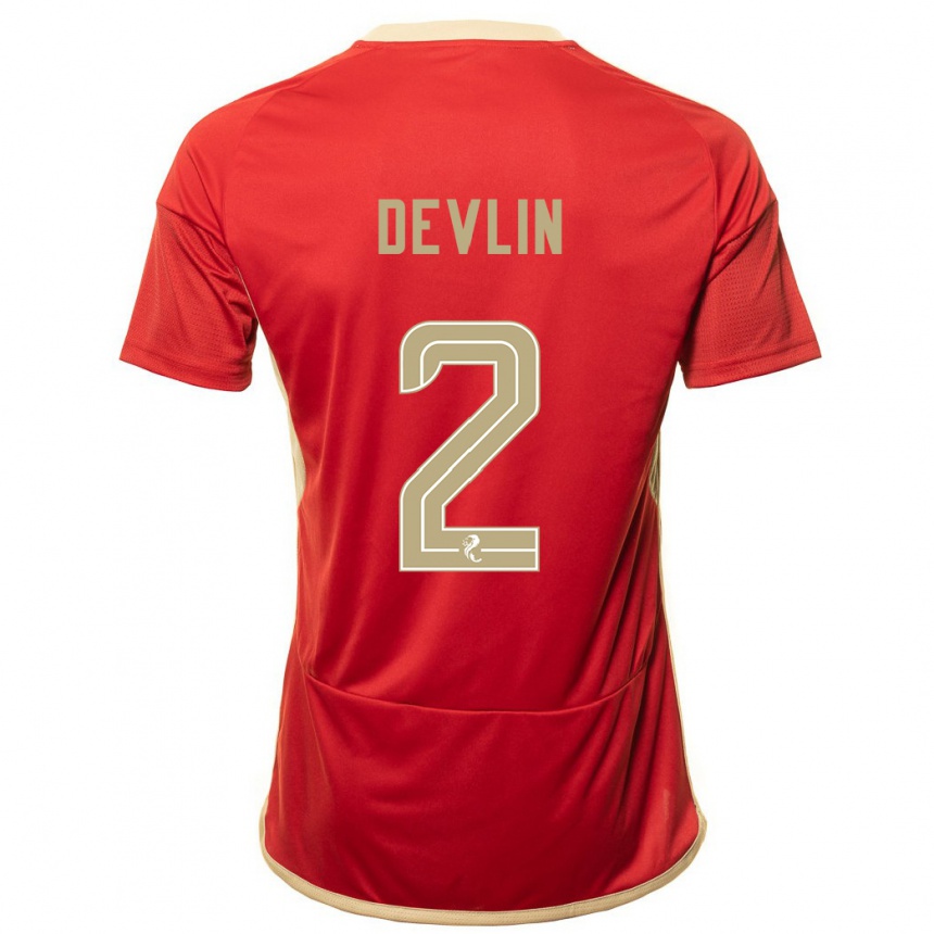 Women Football Nicky Devlin #2 Red Home Jersey 2023/24 T-Shirt