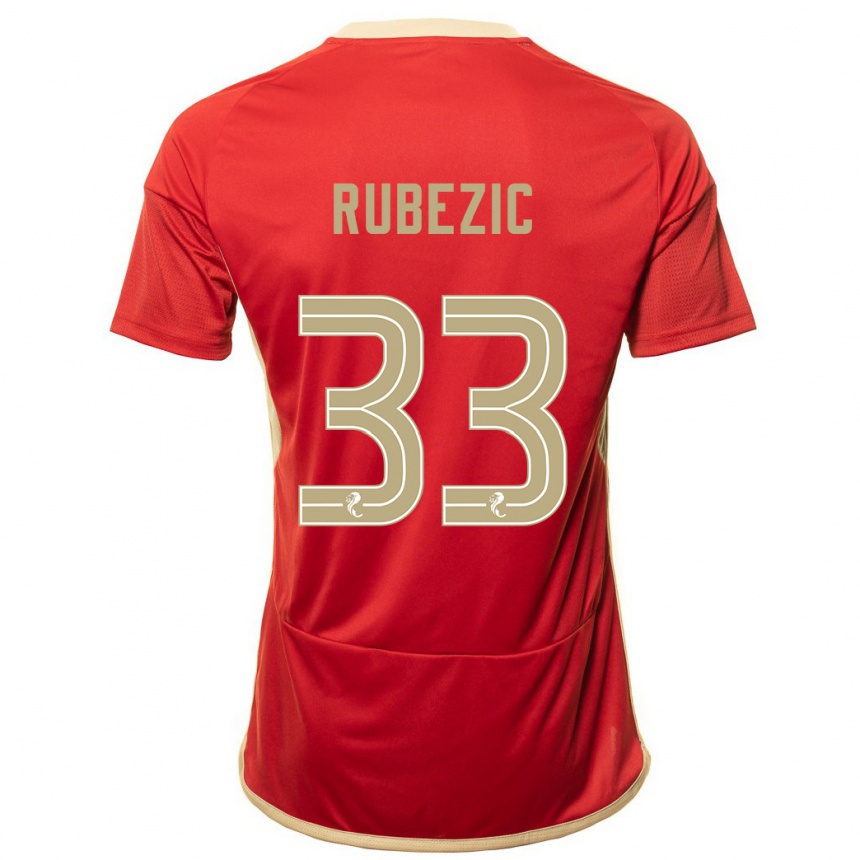 Women Football Slobodan Rubezic #33 Red Home Jersey 2023/24 T-Shirt