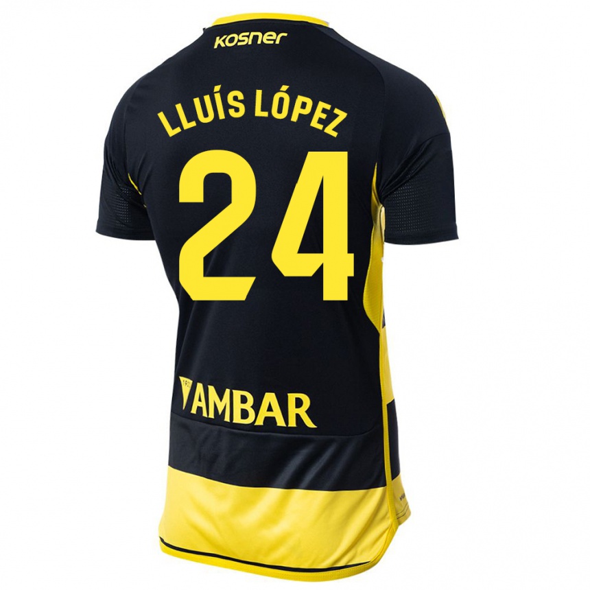 Women Football Lluís López #24 Black Yellow Away Jersey 2023/24 T-Shirt