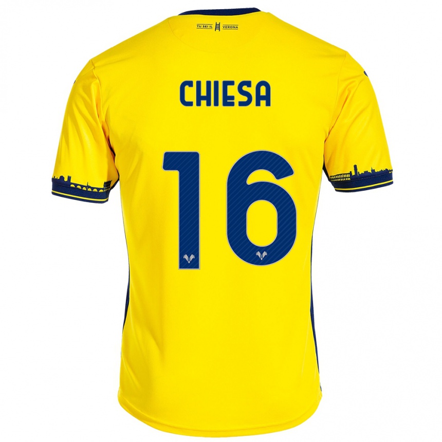 Women Football Mattia Chiesa #16 Yellow Away Jersey 2023/24 T-Shirt