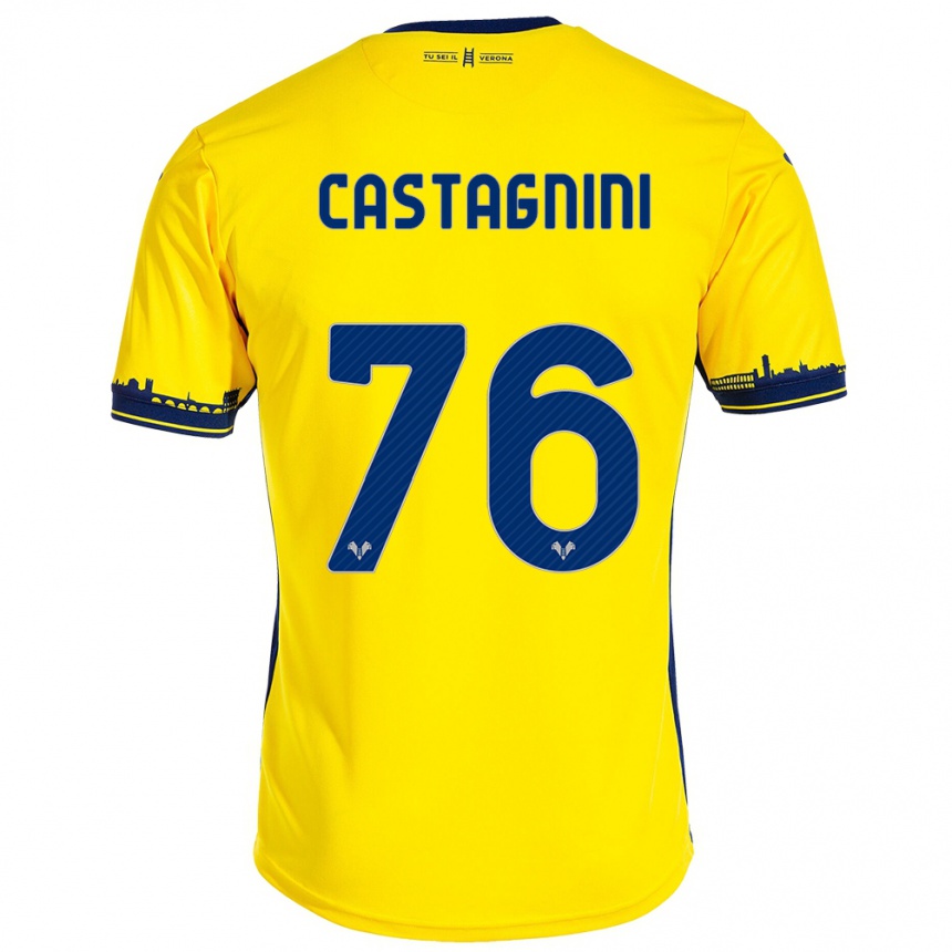 Women Football Mirko Castagnini #76 Yellow Away Jersey 2023/24 T-Shirt