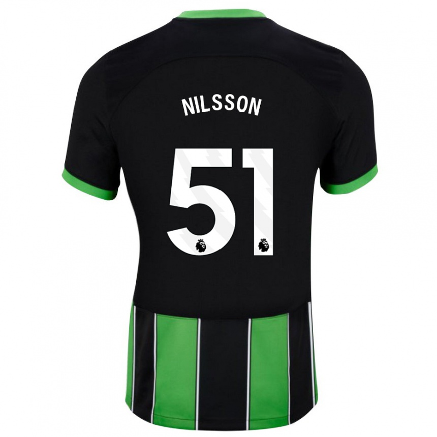 Women Football Casper Nilsson #51 Black Green Away Jersey 2023/24 T-Shirt