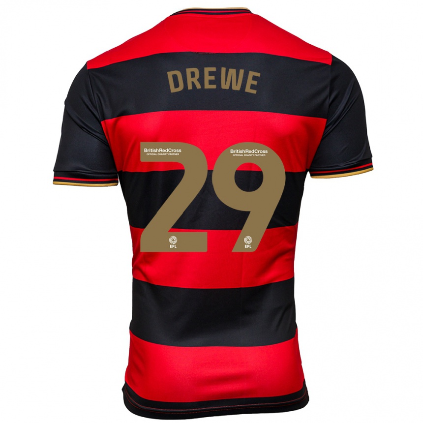 Women Football Aaron Drewe #29 Black Red Away Jersey 2023/24 T-Shirt