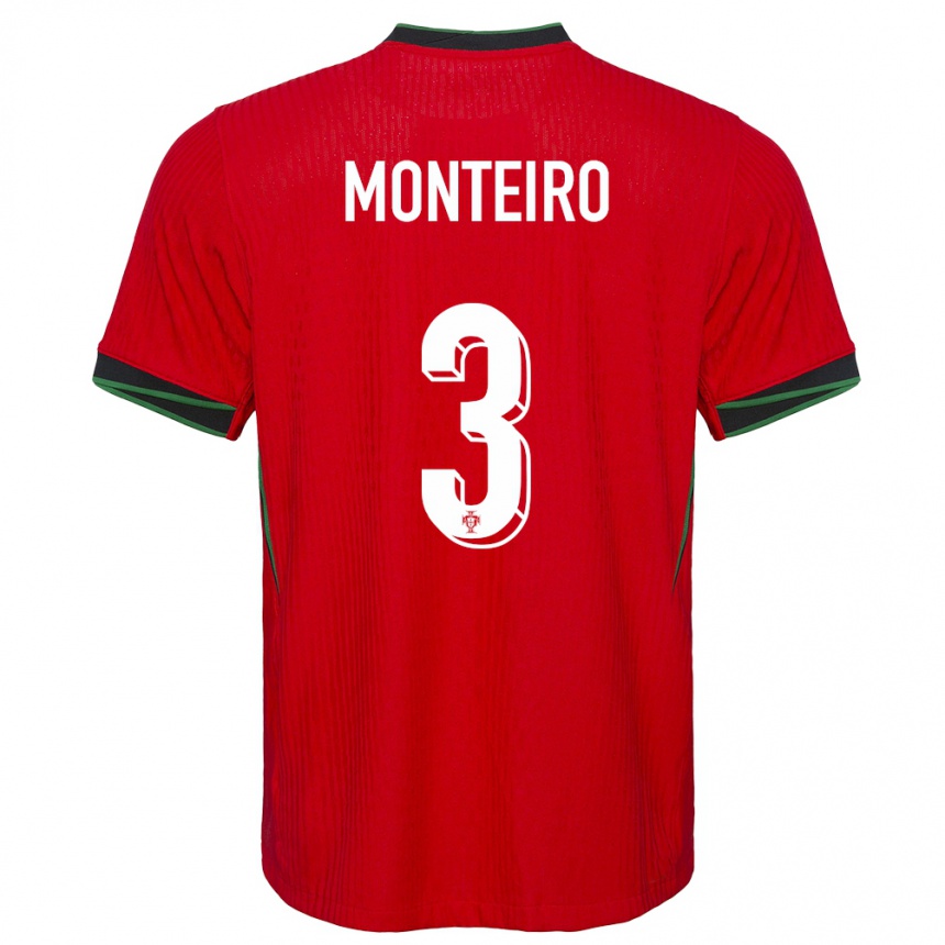 Kids Football Portugal Diogo Monteiro #3 Red Home Jersey 24-26 T-Shirt