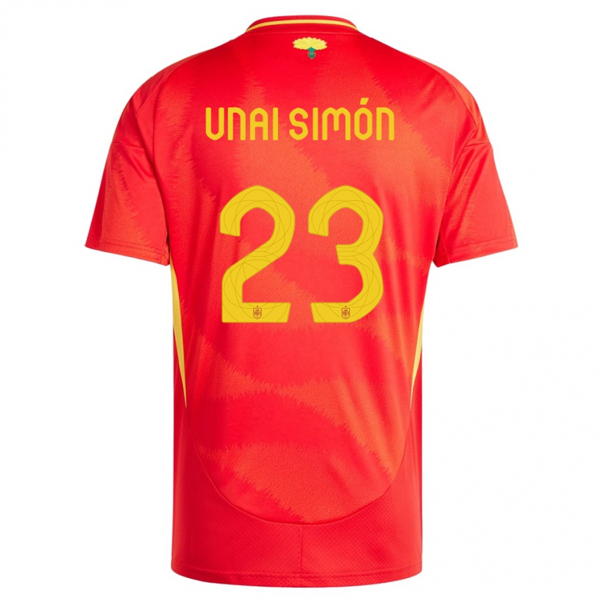Kids Football Spain Unai Simon #23 Red Home Jersey 24-26 T-Shirt