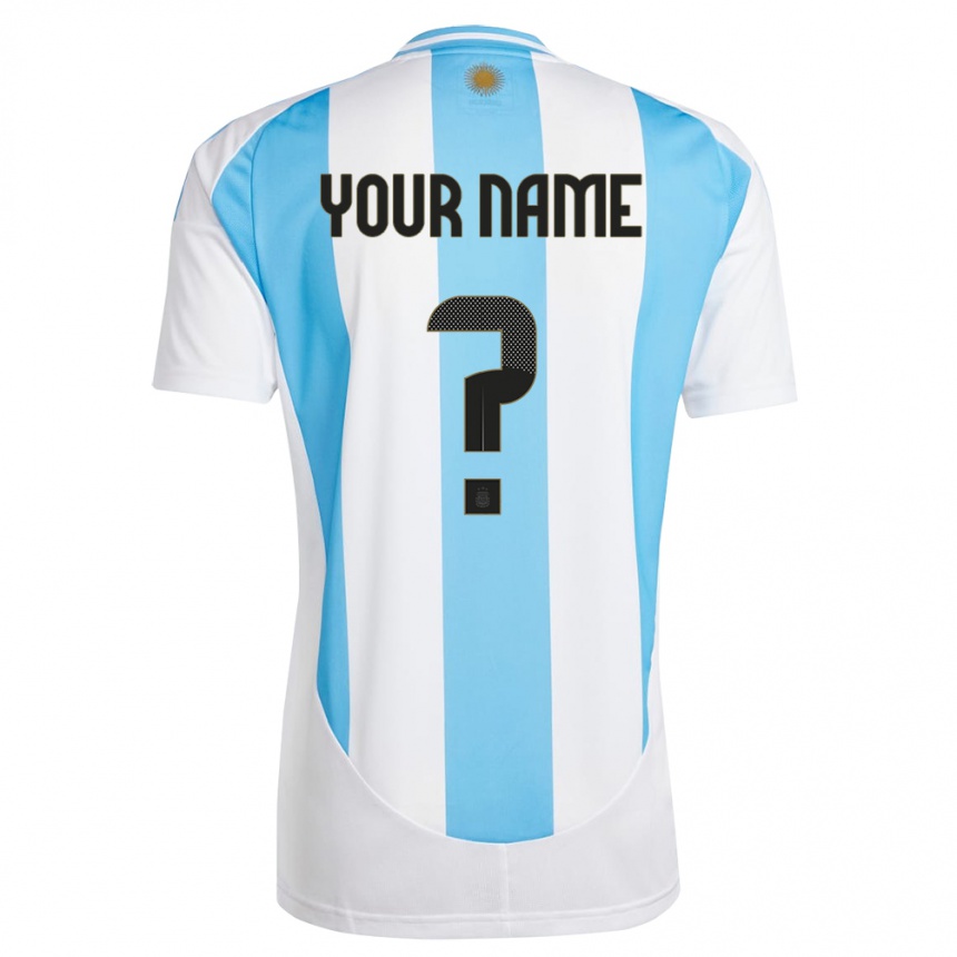 Kids Football Argentina Your Name #0 White Blue Home Jersey 24-26 T-Shirt