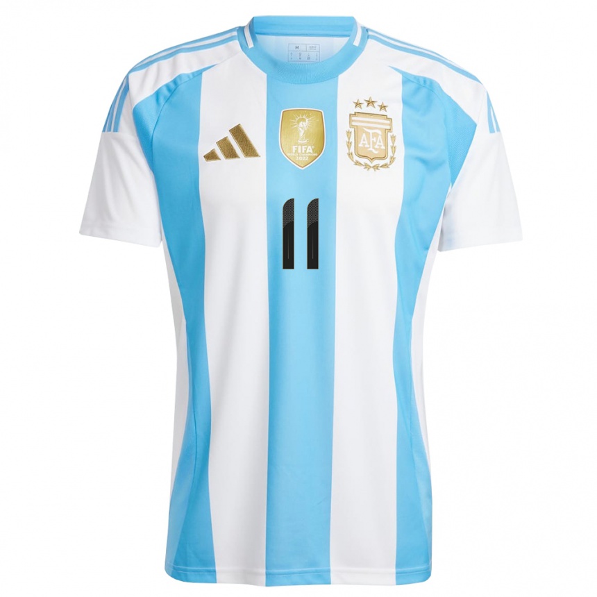 Kids Football Argentina Angel Di Maria #11 White Blue Home Jersey 24-26 T-Shirt