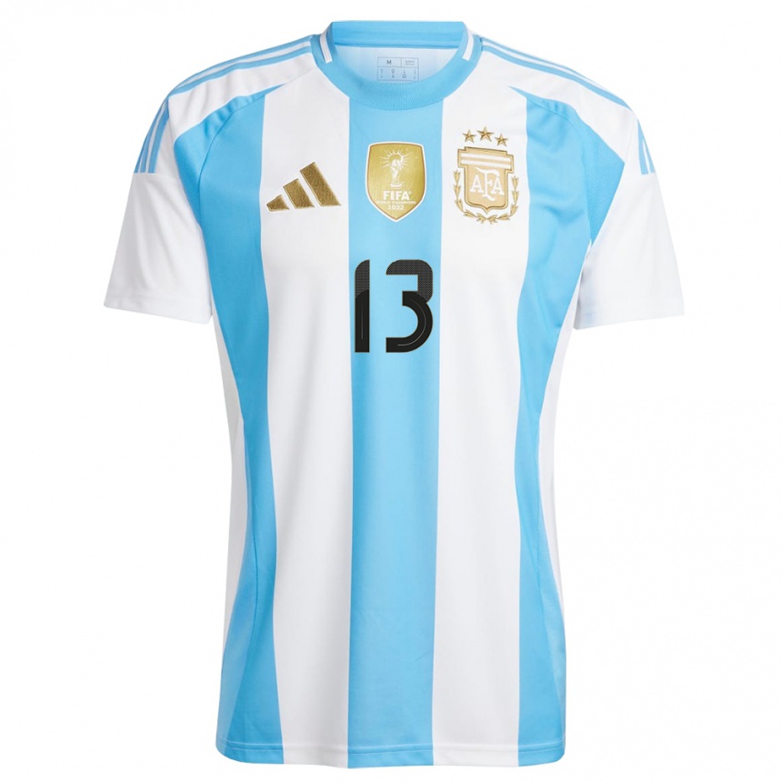 Kids Football Argentina Nahuel Genez #13 White Blue Home Jersey 24-26 T-Shirt