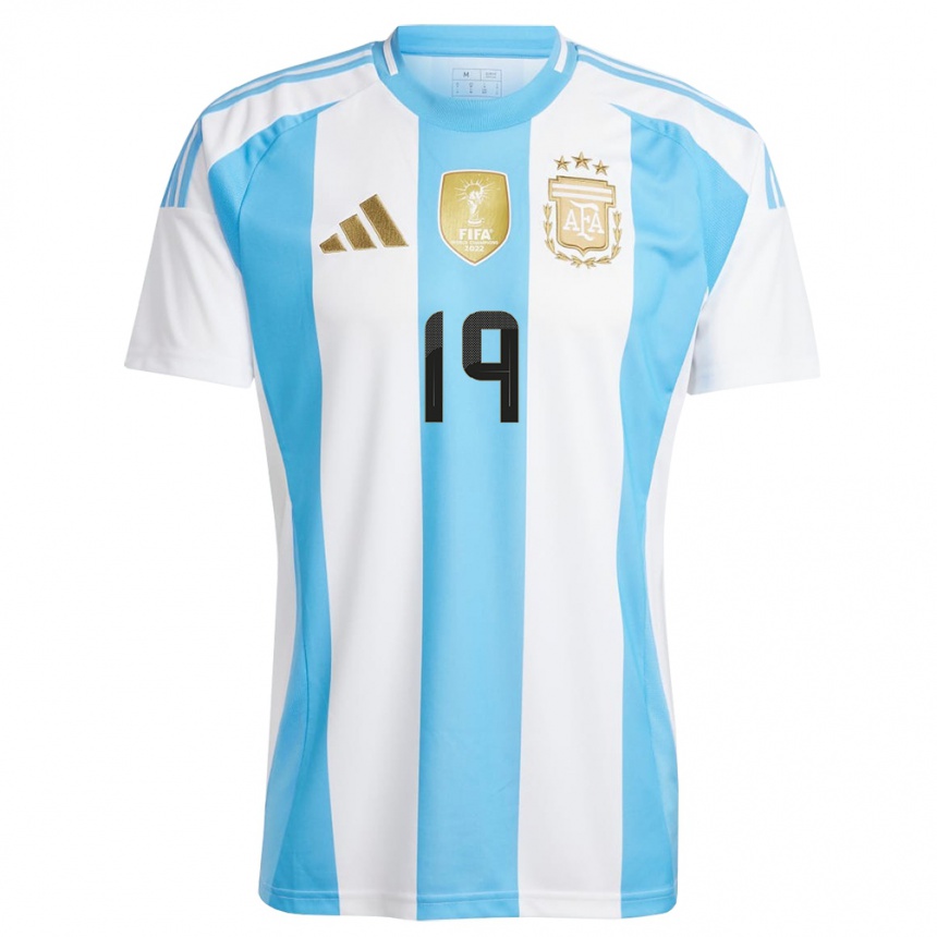 Kids Football Argentina Sergio Aguero #19 White Blue Home Jersey 24-26 T-Shirt