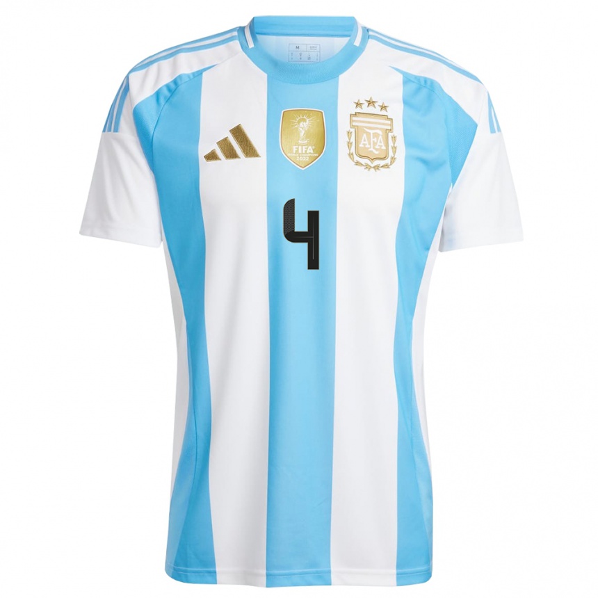 Kids Football Argentina Hernan De La Fuente #4 White Blue Home Jersey 24-26 T-Shirt