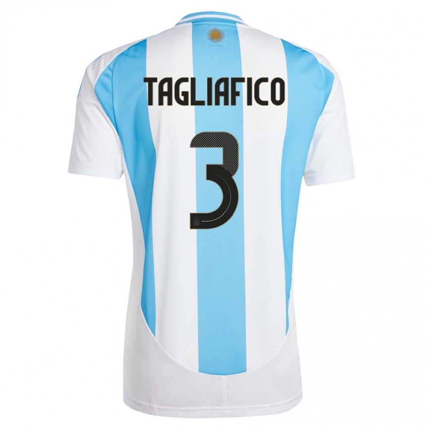 Kids Football Argentina Nicolas Tagliafico #3 White Blue Home Jersey 24-26 T-Shirt