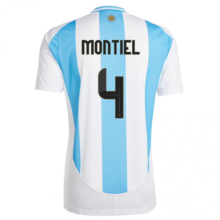 Kids Football Argentina Gonzalo Montiel #4 White Blue Home Jersey 24-26 T-Shirt