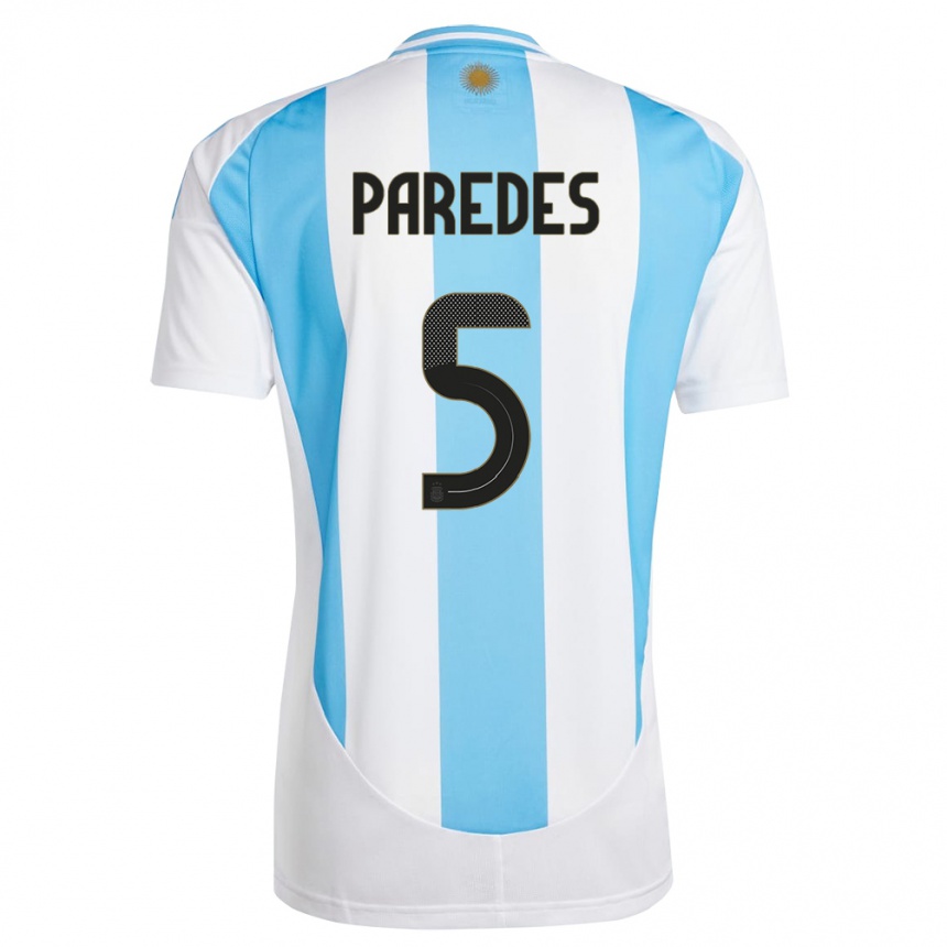 Kids Football Argentina Leandro Paredes #5 White Blue Home Jersey 24-26 T-Shirt