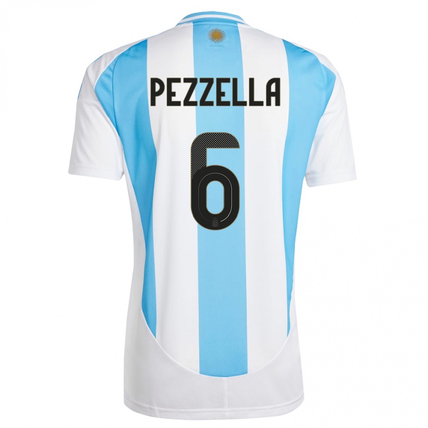 Kids Football Argentina German Pezzella #6 White Blue Home Jersey 24-26 T-Shirt