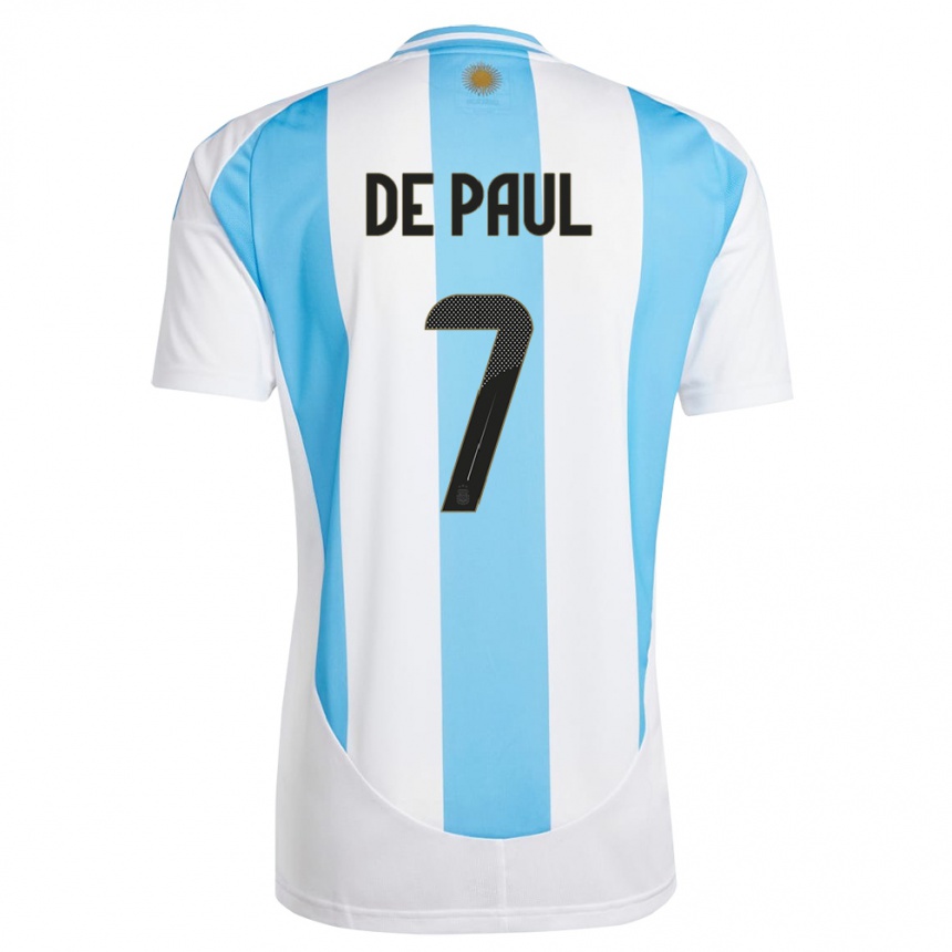 Kids Football Argentina Rodrigo De Paul #7 White Blue Home Jersey 24-26 T-Shirt