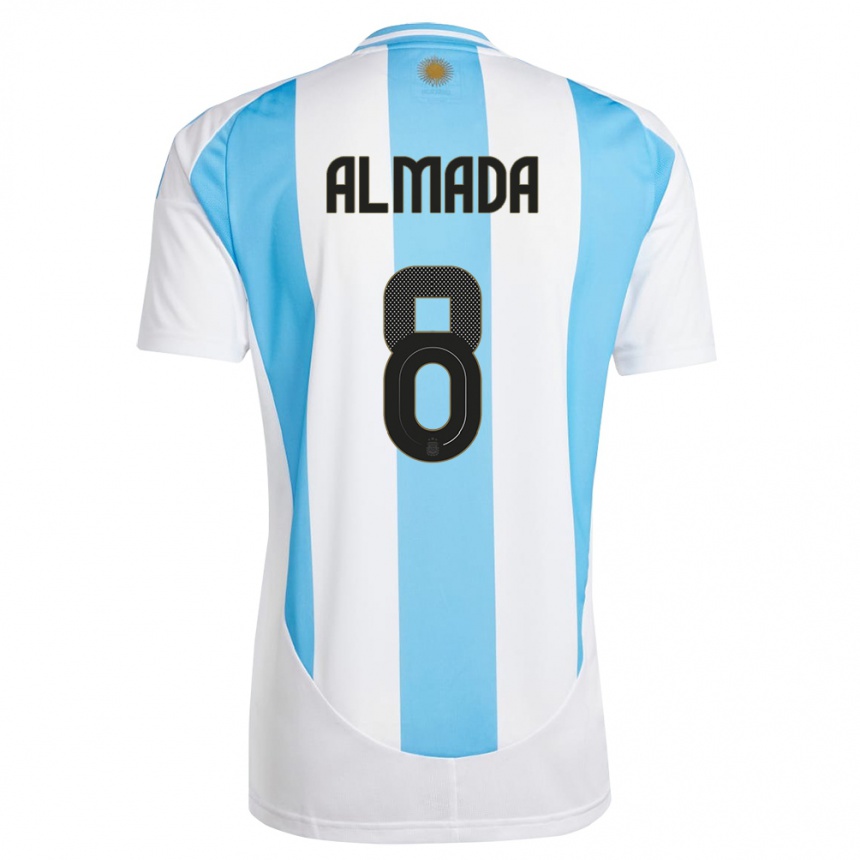 Kids Football Argentina Thiago Almada #8 White Blue Home Jersey 24-26 T-Shirt