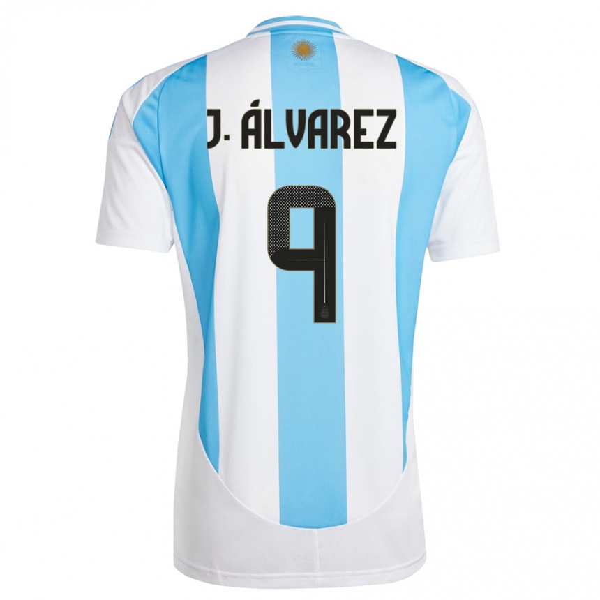 Kids Football Argentina Julian Alvarez #9 White Blue Home Jersey 24-26 T-Shirt