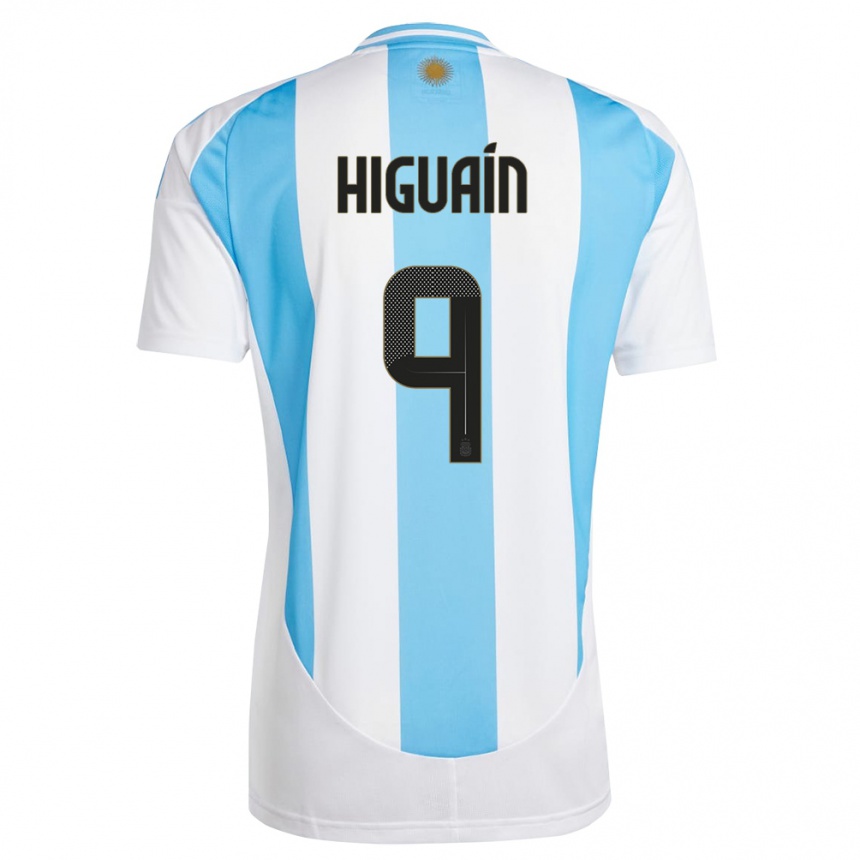 Kids Football Argentina Gonzalo Higuain #9 White Blue Home Jersey 24-26 T-Shirt