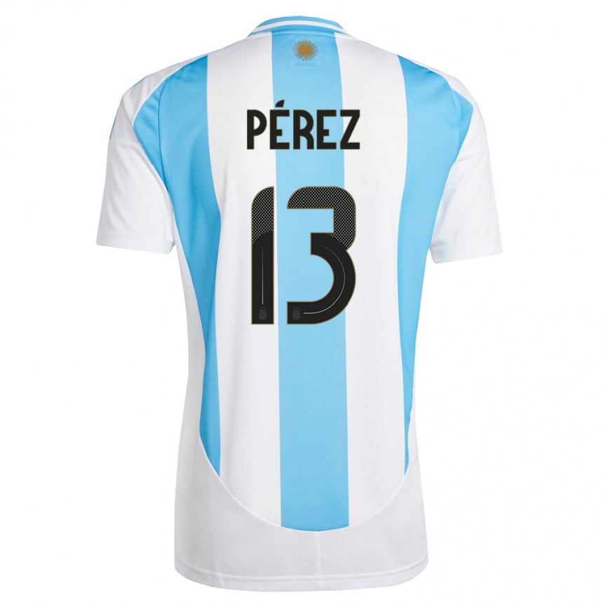 Kids Football Argentina Nehuen Perez #13 White Blue Home Jersey 24-26 T-Shirt