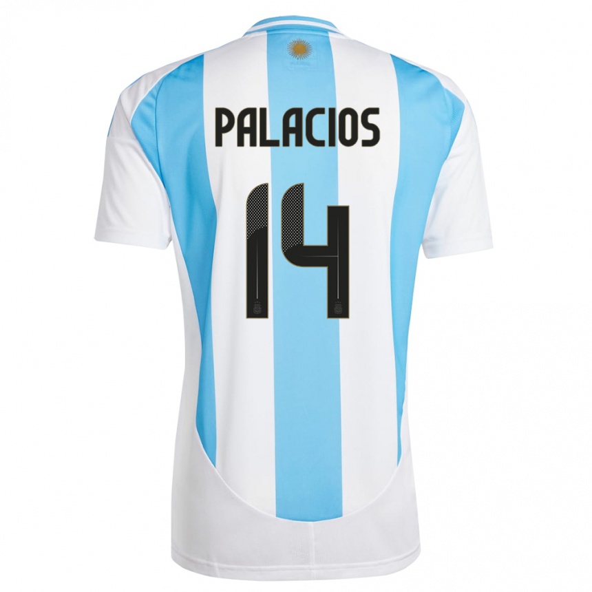 Kids Football Argentina Exequiel Palacios #14 White Blue Home Jersey 24-26 T-Shirt