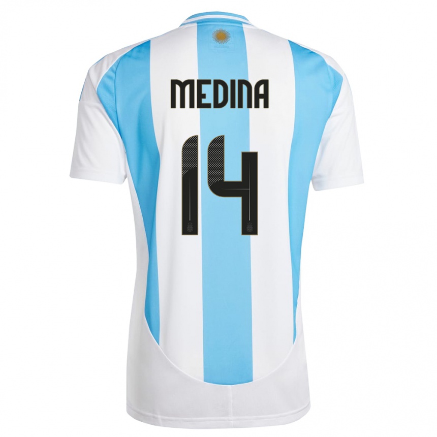 Kids Football Argentina Facundo Medina #14 White Blue Home Jersey 24-26 T-Shirt