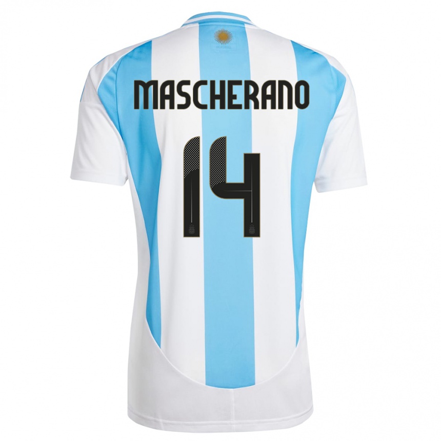 Kids Football Argentina Javier Mascherano #14 White Blue Home Jersey 24-26 T-Shirt