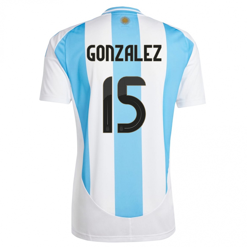 Kids Football Argentina Nicolas Gonzalez #15 White Blue Home Jersey 24-26 T-Shirt