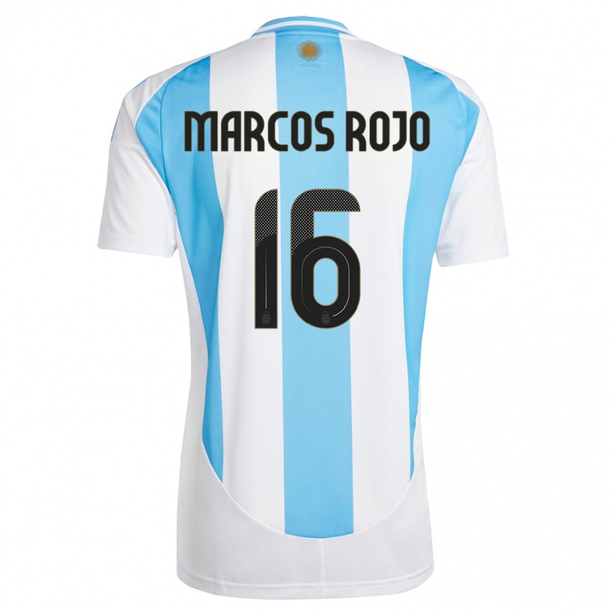 Kids Football Argentina Marcos Rojo #16 White Blue Home Jersey 24-26 T-Shirt