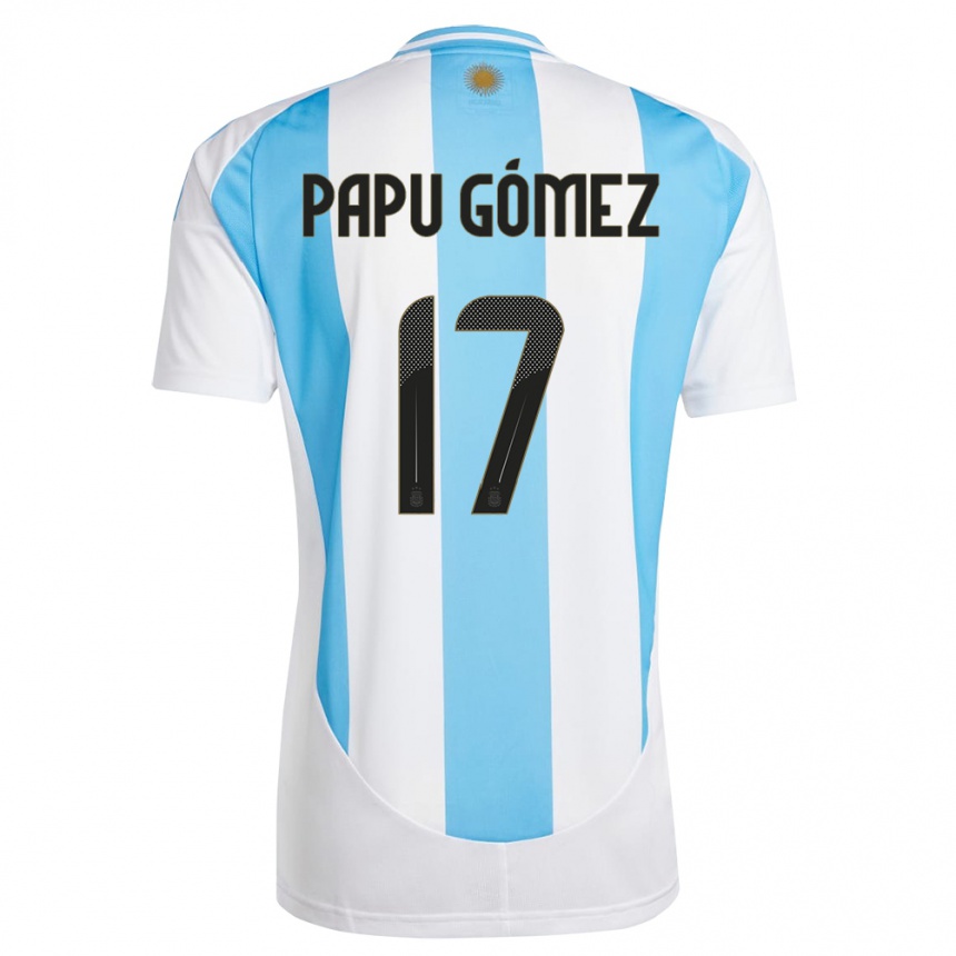 Kids Football Argentina Papu Gomez #17 White Blue Home Jersey 24-26 T-Shirt