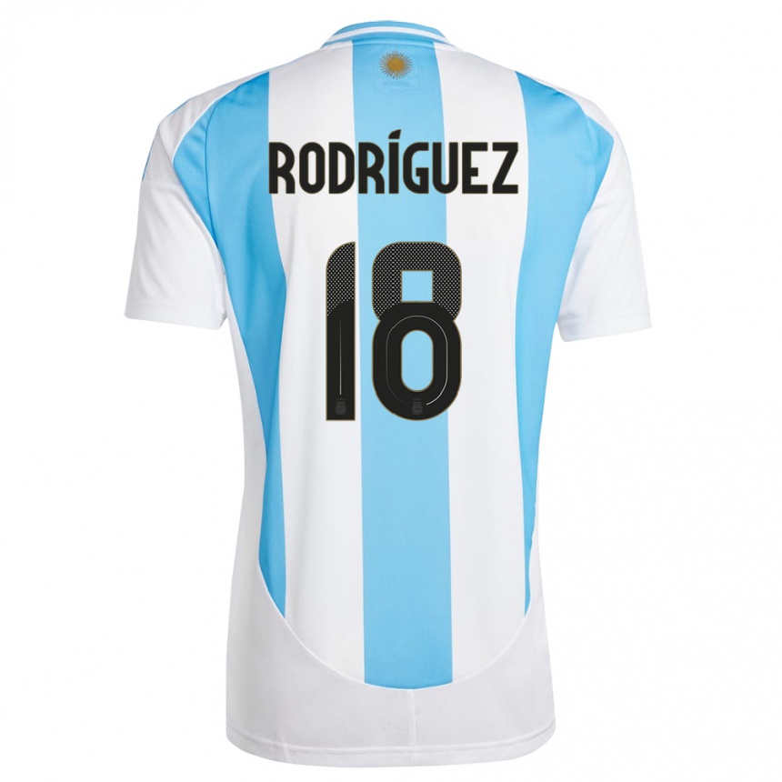 Kids Football Argentina Guido Rodriguez #18 White Blue Home Jersey 24-26 T-Shirt